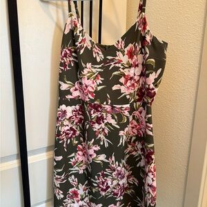 French Connection Floral Midi Dress in Green and Pink